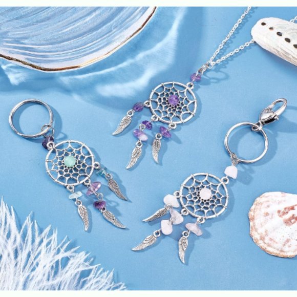 Dreamcatcher Keychain Crystal Glass Gemstone Feathers Silver Keyring Purple NEW - Picture 8 of 10